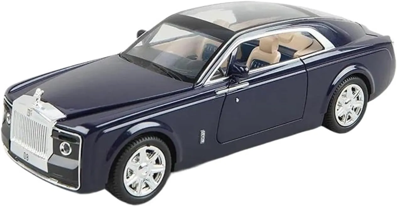 1 24 for Rolls Royce Huiying Alloy Diecast Car Model Simulation Pull Back Sound Light Advanced Decorative Gift Simulation Vehicle Playset(Blue)