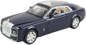 1 24 for Rolls Royce Huiying Alloy Diecast Car Model Simulation Pull Back Sound Light Advanced Decorative Gift Simulation Vehicle Playset(Blue)
