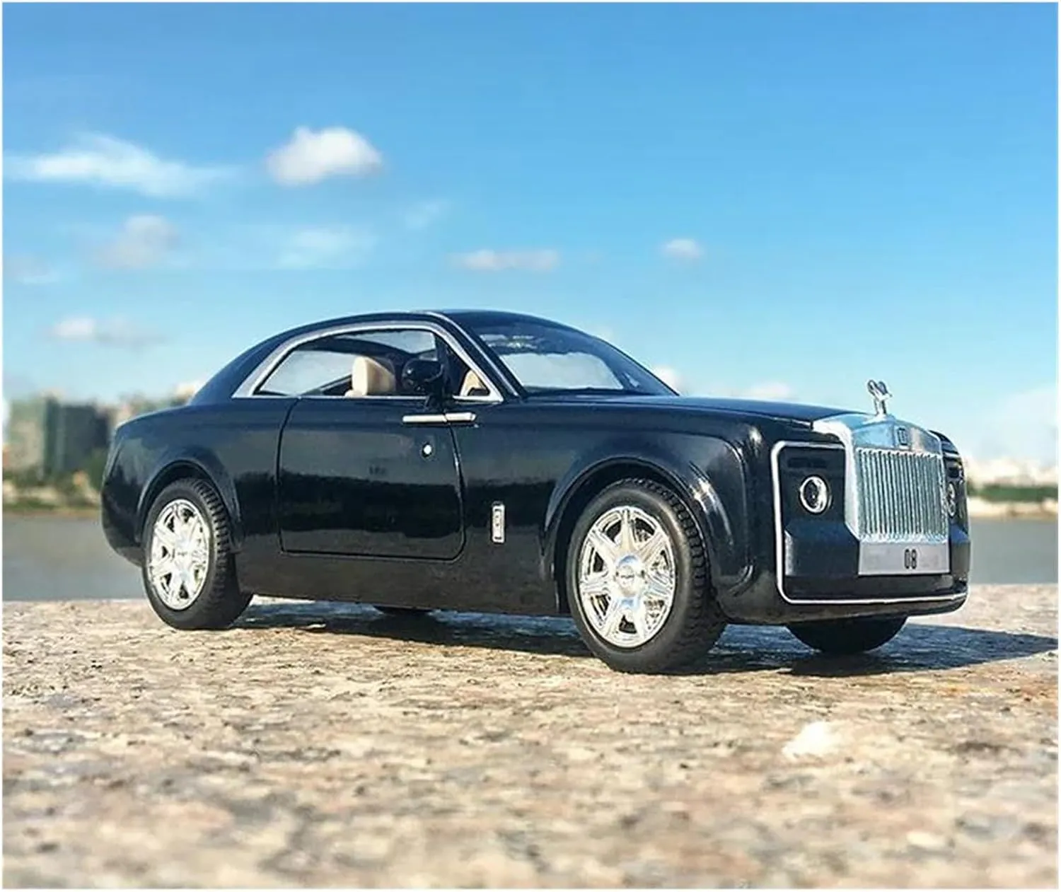 1 24 for Rolls Royce Huiying Alloy Diecast Car Model Simulation Pull Back Sound Light Advanced Decorative Gift Simulation Vehicle Playset(Blue)