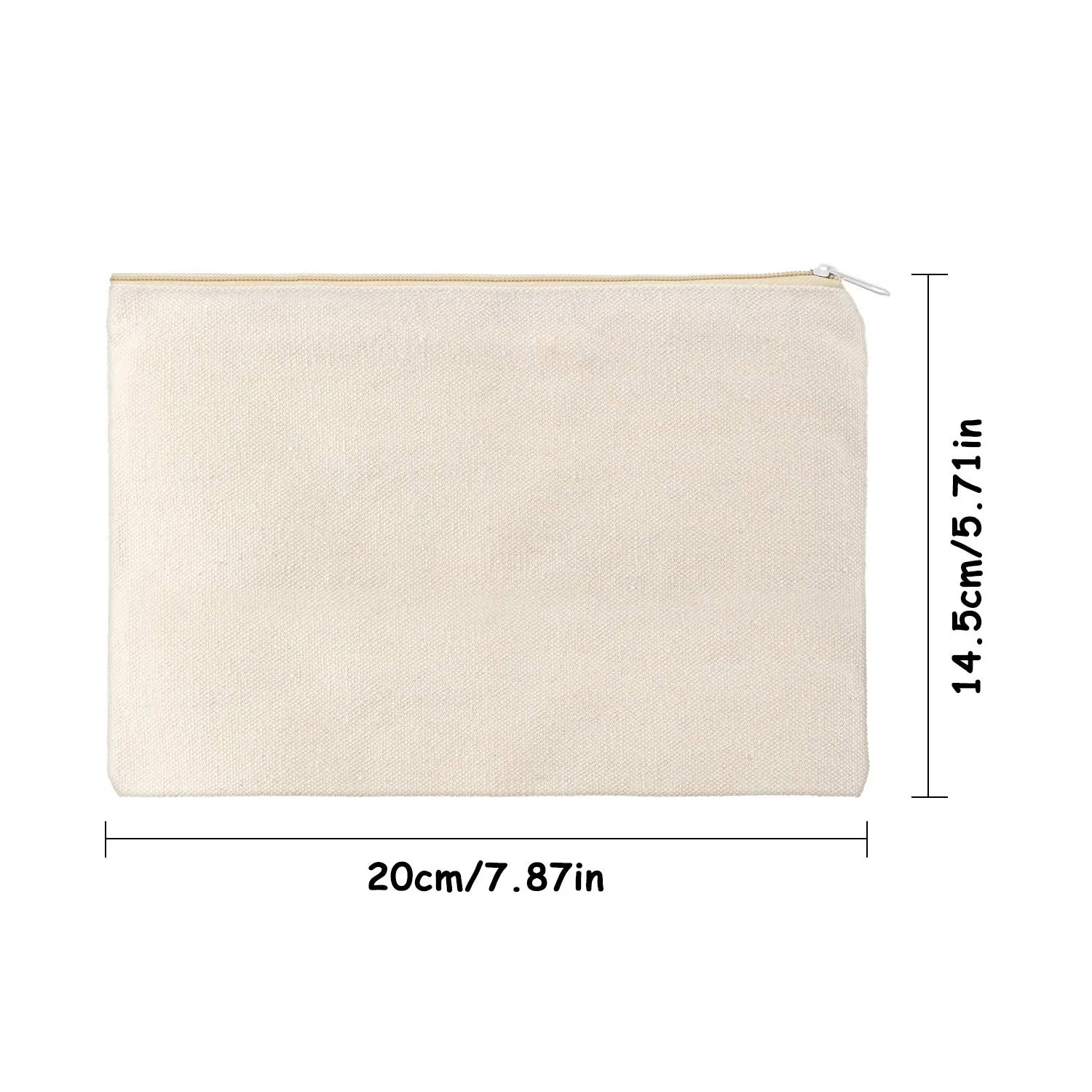 10 Pieces Cosmetic Canvas Pouch Bag Multipurpose Makeup Bag with Zipper Cotton Canvas Travel Toiletry Pouch DIY Craft(M,Beige)