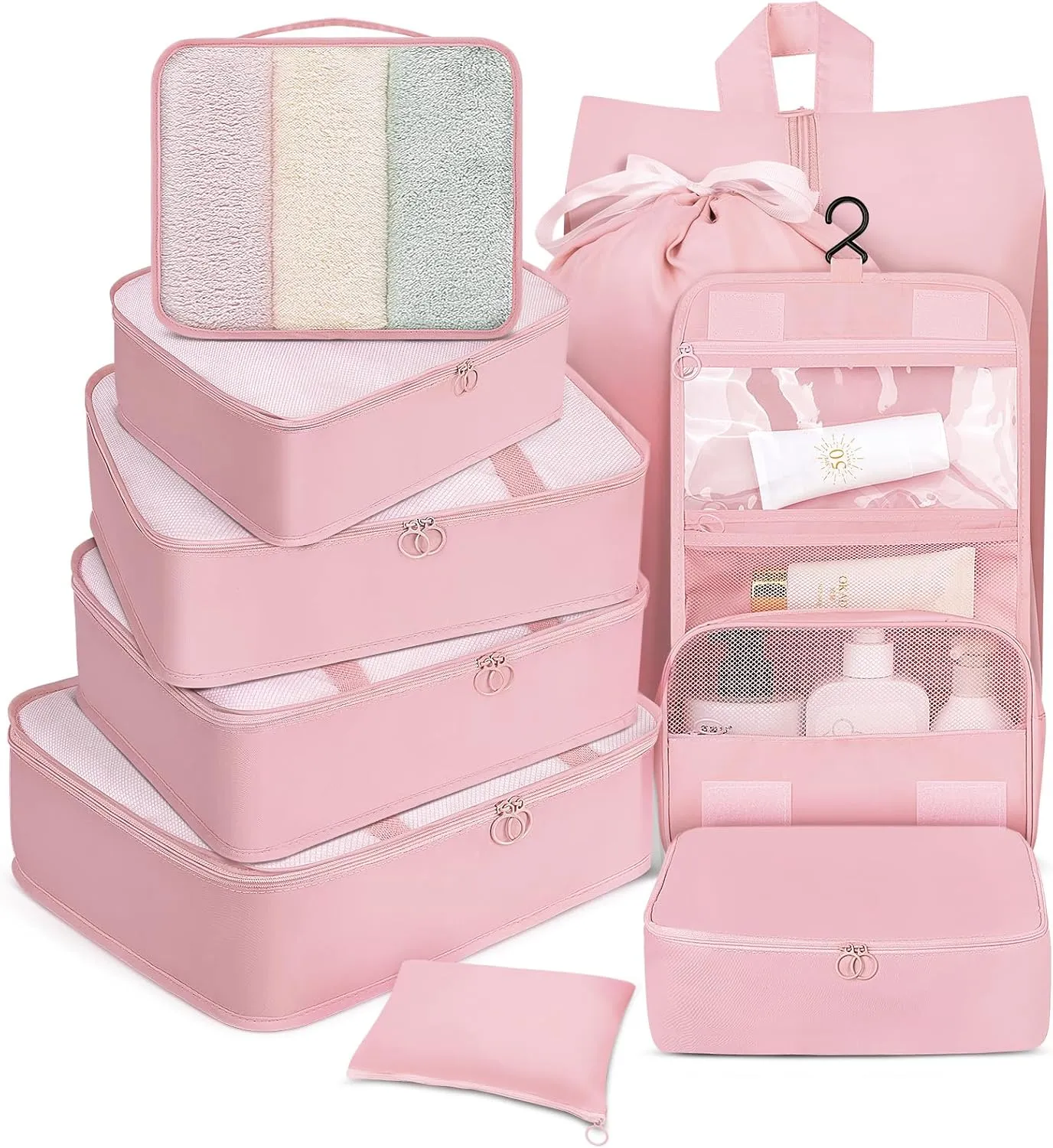 10 Set Packing Cubes for Travel, Luggage Organizer Bags with Hanging Toiletry Bag and Shoe Bag, Travel Packing Cubes for Carry on Suitcase Luggage Accessories Vacation Essentials (Black)