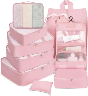 10 Set Packing Cubes for Travel, Luggage Organizer Bags with Hanging Toiletry Bag and Shoe Bag, Travel Packing Cubes for Carry on Suitcase Luggage Accessories Vacation Essentials (Black)