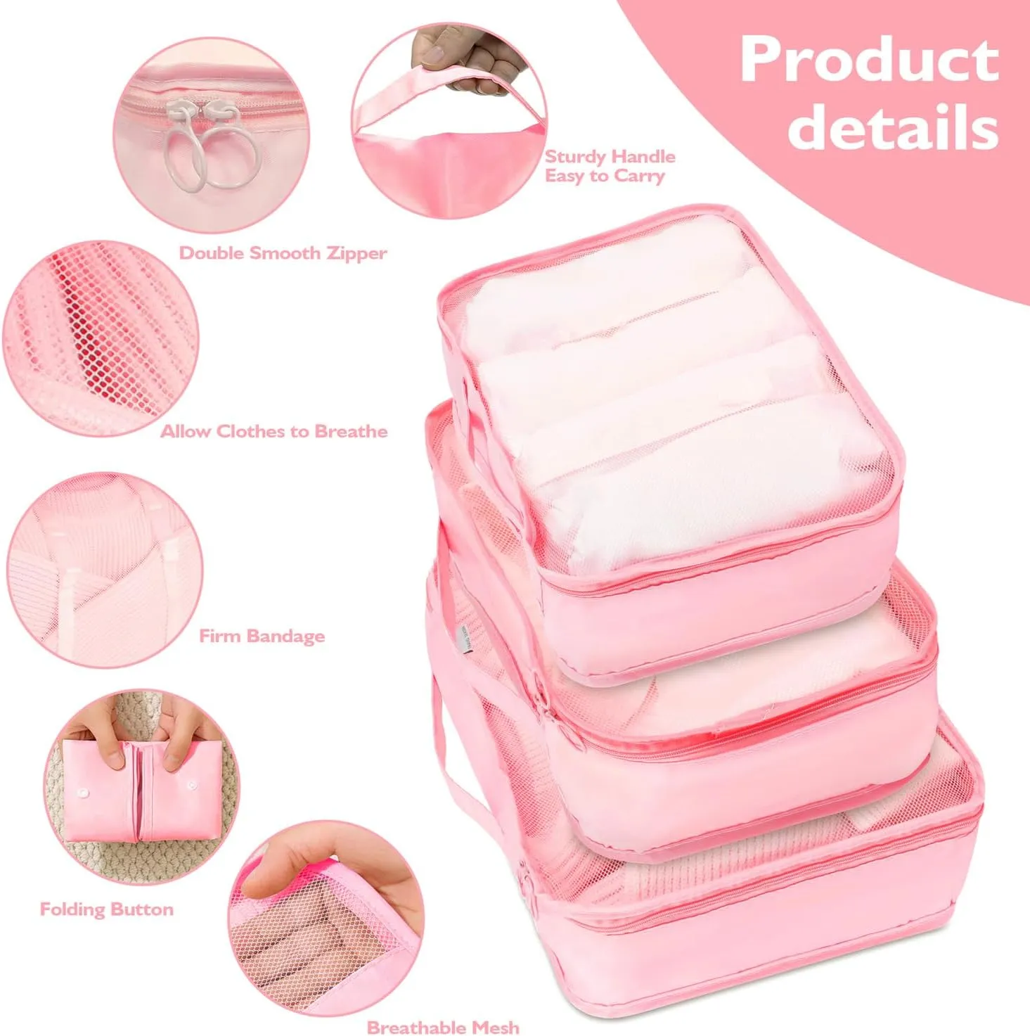 10 Set Packing Cubes - Pink Suitcase Organizer with Mesh Breathable Luggage Organizer Bags for Packing Travel Essentials