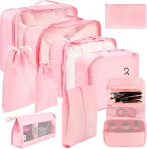 10 Set Packing Cubes - Pink Suitcase Organizer with Mesh Breathable Luggage Organizer Bags for Packing Travel Essentials