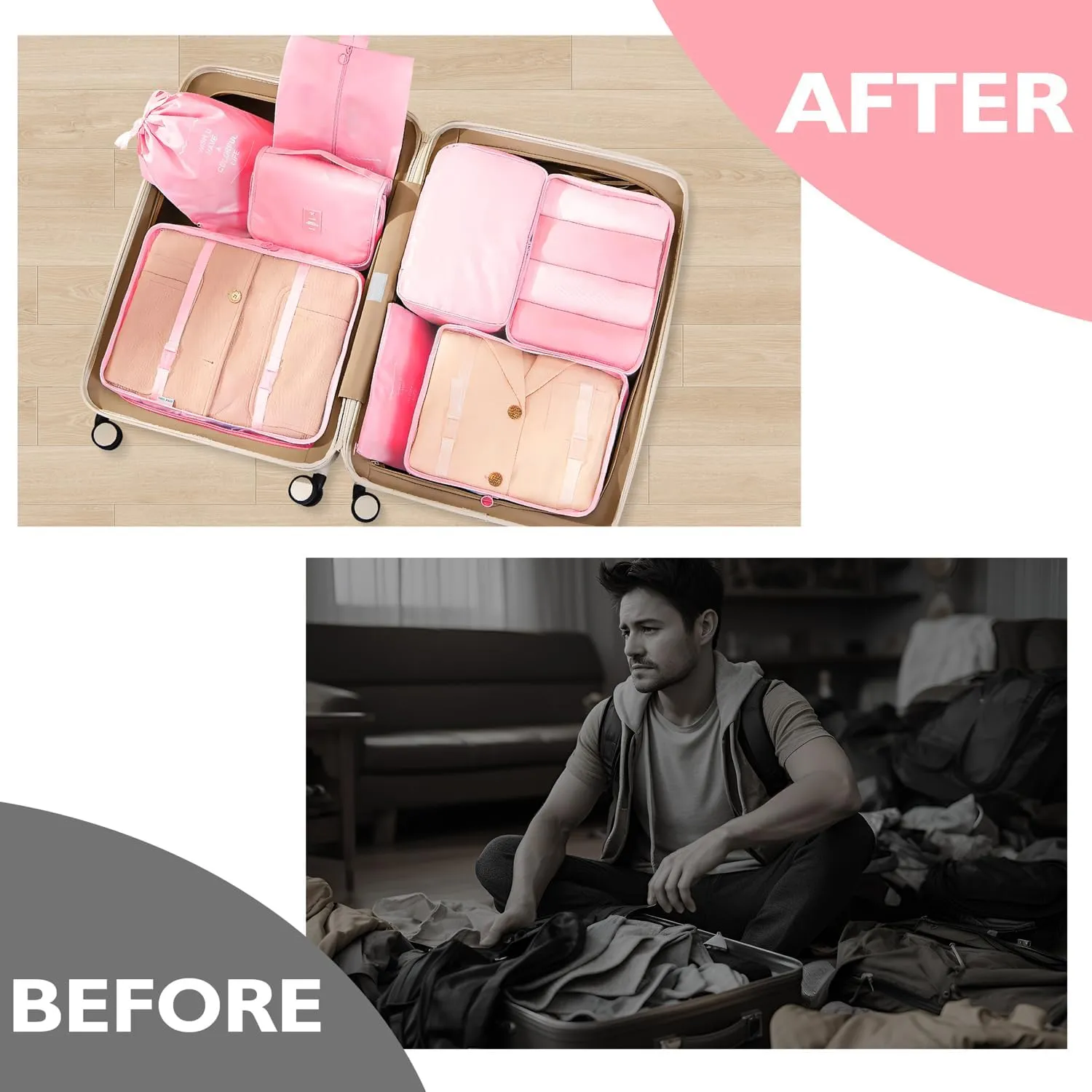 10 Set Packing Cubes - Pink Suitcase Organizer with Mesh Breathable Luggage Organizer Bags for Packing Travel Essentials