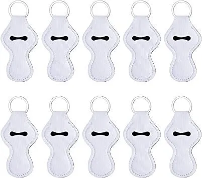10x Blank Chapstick Sleeve Key Holder, White Sublimation Ready Chapstick Holders, Sublimation Key Ring, Neoprene Sublimation Lip Balm Holder