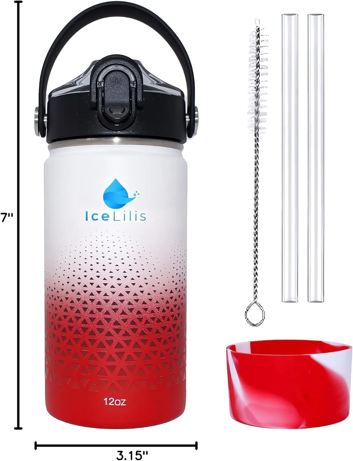 12 Oz Small Stainless Steel Water Bottle - Fits Cup Holders - Straw Lid - Ideal Gift - Insulated, BPA-Free, Leakproof - For School, Kids, Outdoor & Everyday (Crimson Crest)