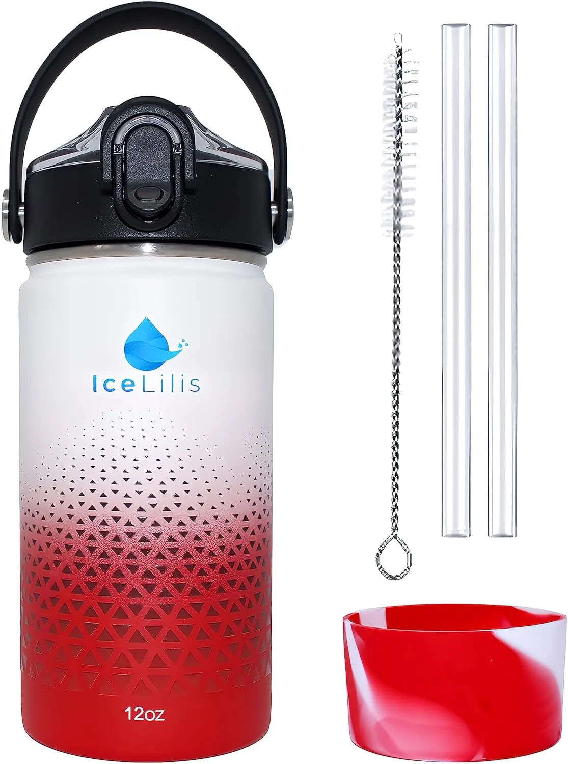 12 Oz Small Stainless Steel Water Bottle - Fits Cup Holders - Straw Lid - Ideal Gift - Insulated, BPA-Free, Leakproof - For School, Kids, Outdoor & Everyday (Crimson Crest)