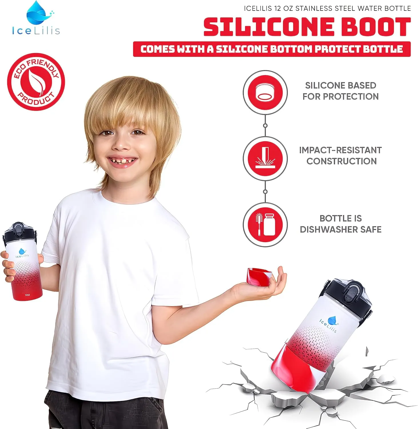 12 Oz Small Stainless Steel Water Bottle - Fits Cup Holders - Straw Lid - Ideal Gift - Insulated, BPA-Free, Leakproof - For School, Kids, Outdoor & Everyday (Crimson Crest)