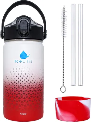 12 Oz Small Stainless Steel Water Bottle - Fits Cup Holders - Straw Lid - Ideal Gift - Insulated, BPA-Free, Leakproof - For School, Kids, Outdoor & Everyday (Crimson Crest)