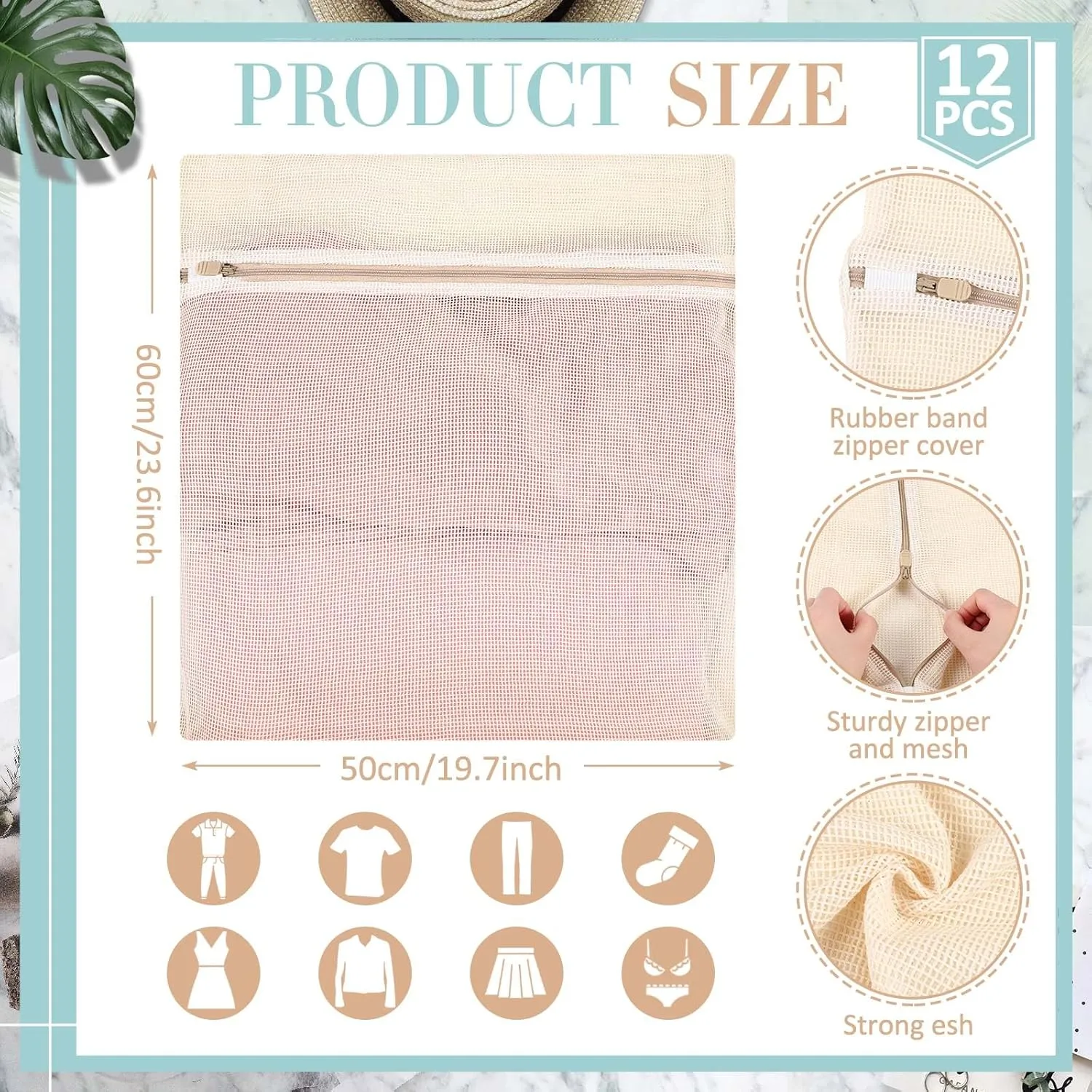 12 Pcs Large Organic Cotton Mesh Laundry Bags Breathable Mesh Machine Washing Bag for Delicates Lingerie Garments Pants Shoes Travel Storage(19.7 x 23.6 Inch)