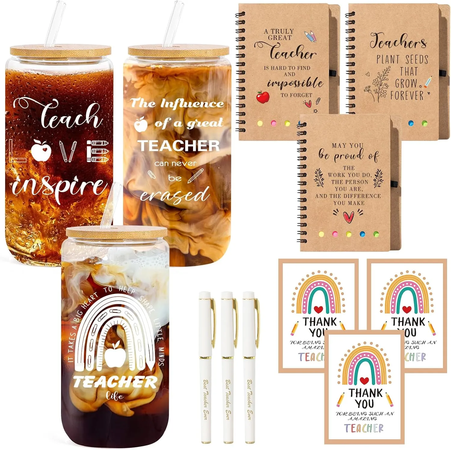 12 Pcs Teacher Appreciation Gifts Bulk - Best Teacher Gift, Thank You You For Appreciation Week Birthday & Back To School, Thank You Gifts for Women 16 oz Coffee Drinking Jars