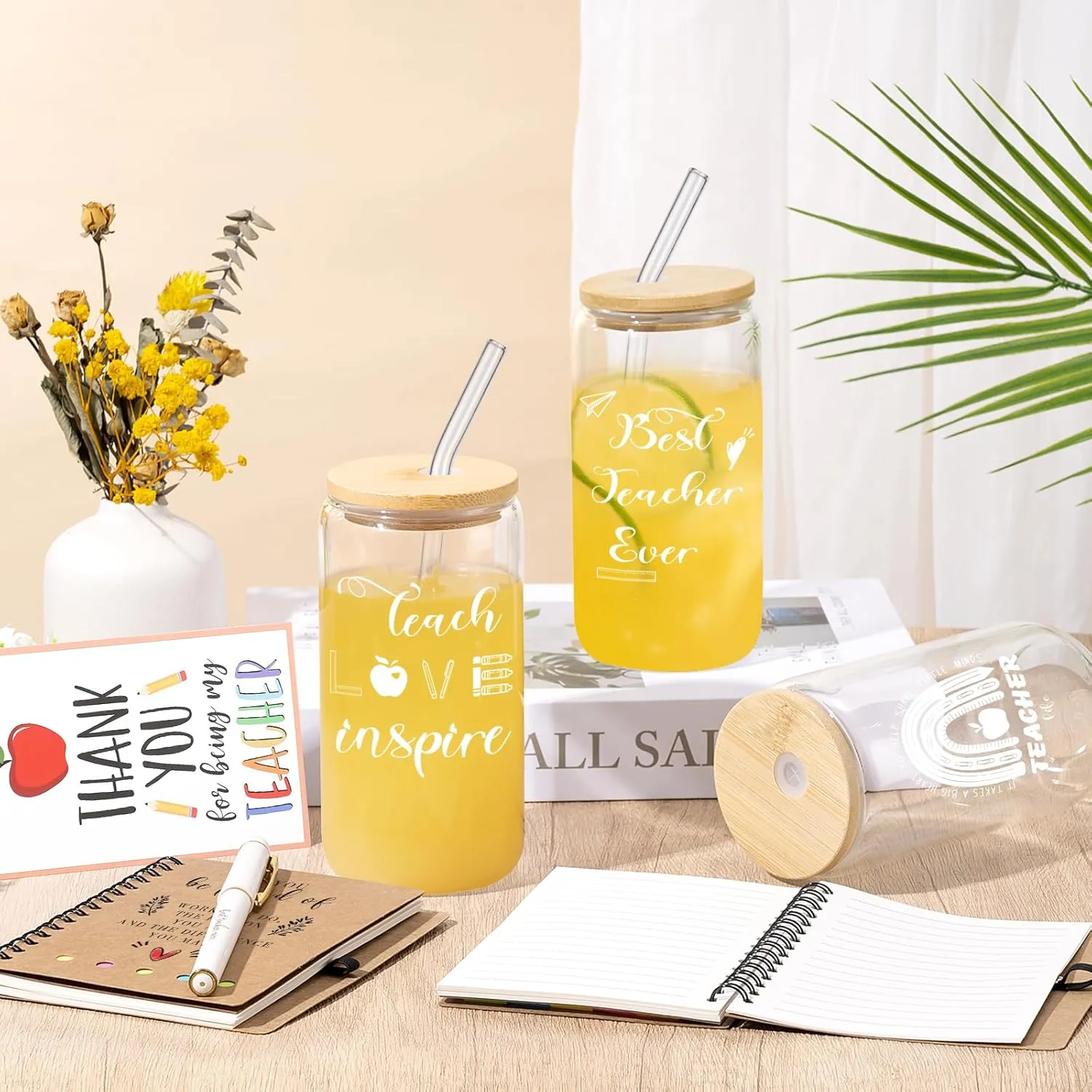 12 Pcs Teacher Appreciation Gifts Bulk - Best Teacher Gift, Thank You You For Appreciation Week Birthday & Back To School, Thank You Gifts for Women 16 oz Coffee Drinking Jars