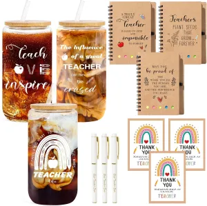 12 Pcs Teacher Appreciation Gifts Bulk - Best Teacher Gift, Thank You You For Appreciation Week Birthday & Back To School, Thank You Gifts for Women 16 oz Coffee Drinking Jars