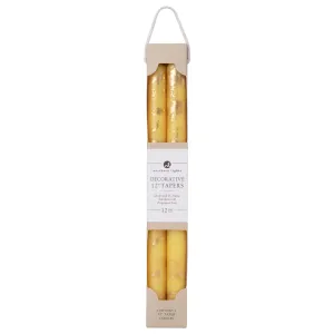 12" Decorative Taper Candles 2pk - Lemon Zest w/ Gold
