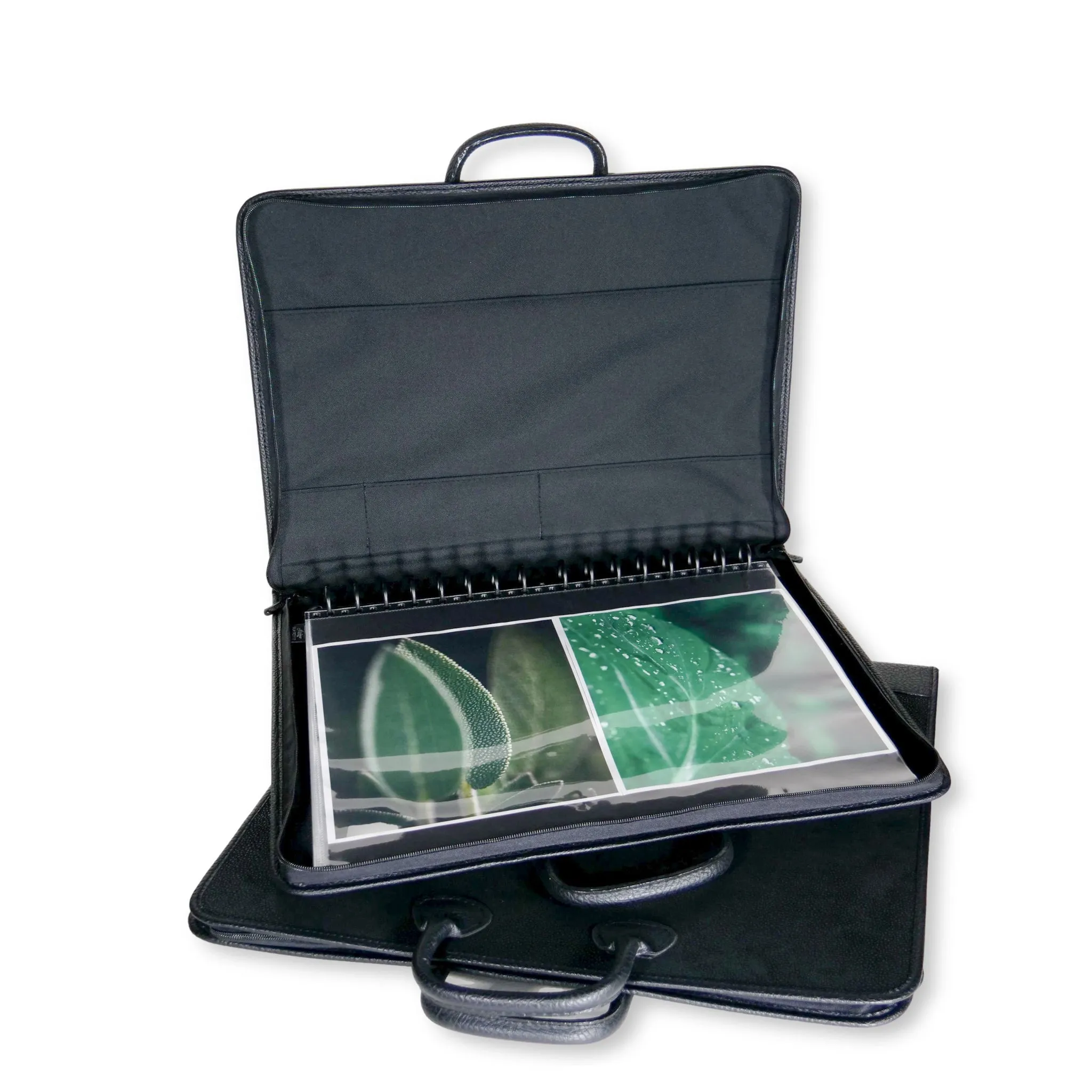 14" x 17" Executive Zippered Presentation Portfolio Case - Leather Handle, Integrated Multiring Binder with 10 Archival Pages (Expandable to 30)