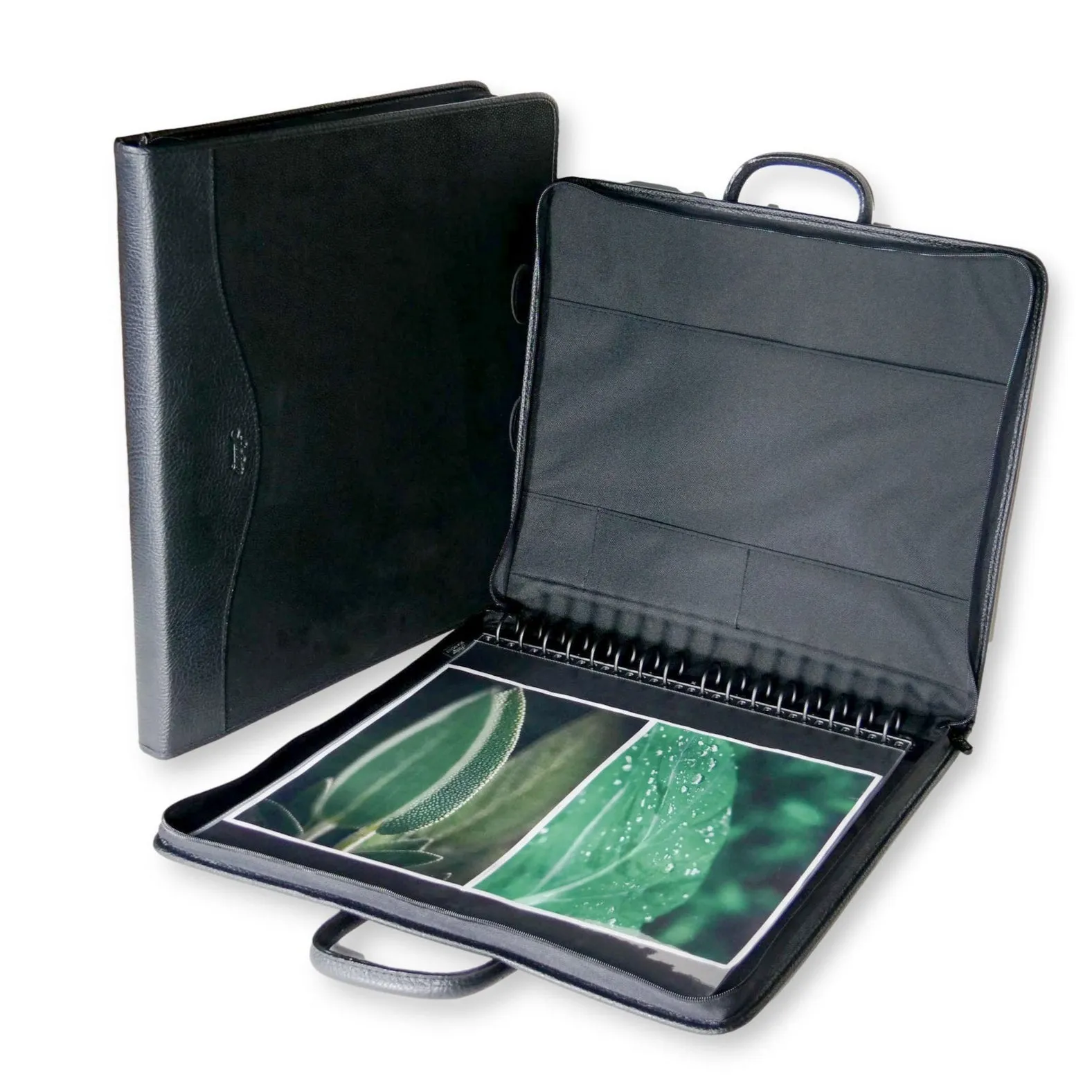 14" x 17" Executive Zippered Presentation Portfolio Case - Leather Handle, Integrated Multiring Binder with 10 Archival Pages (Expandable to 30)