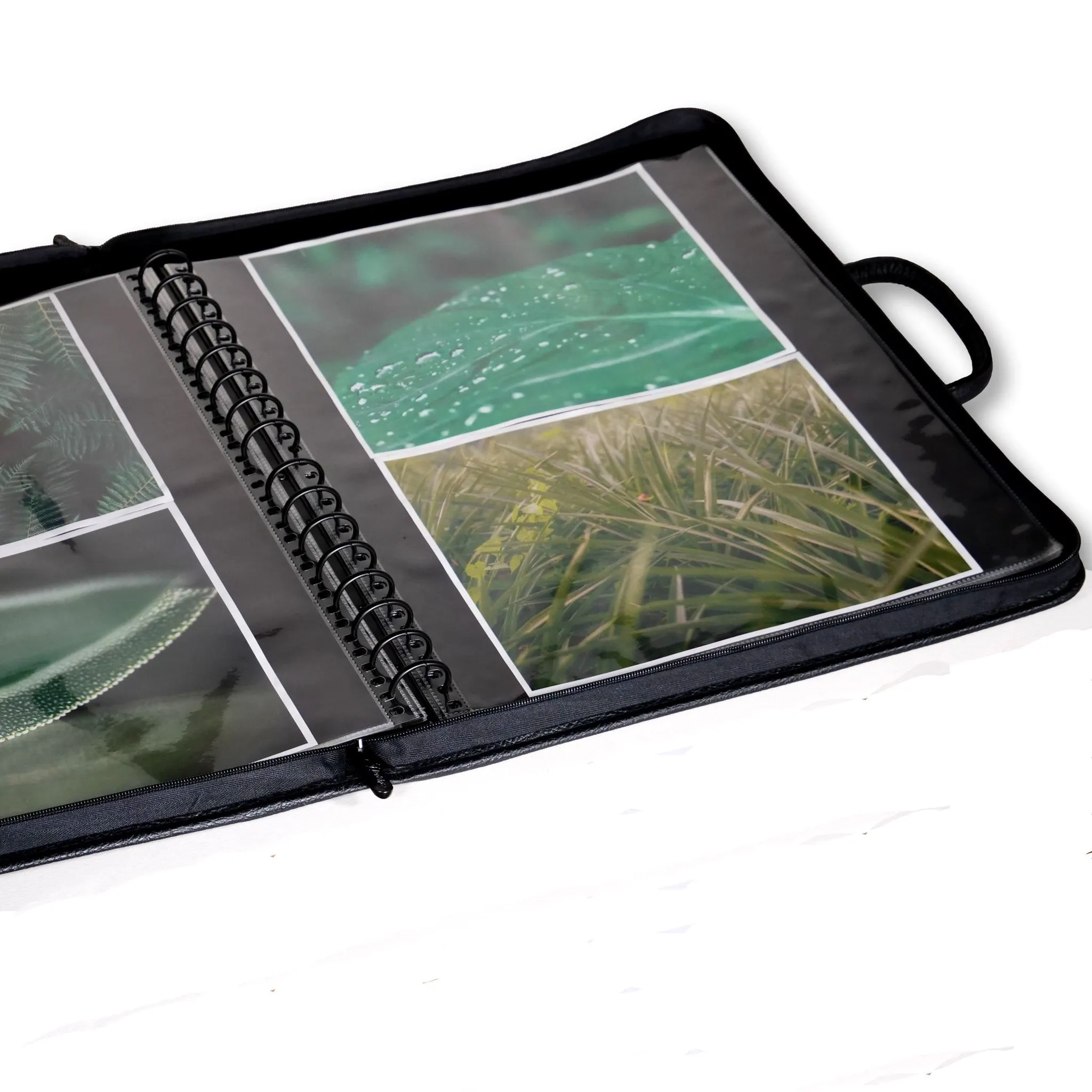 14" x 17" Executive Zippered Presentation Portfolio Case - Leather Handle, Integrated Multiring Binder with 10 Archival Pages (Expandable to 30)
