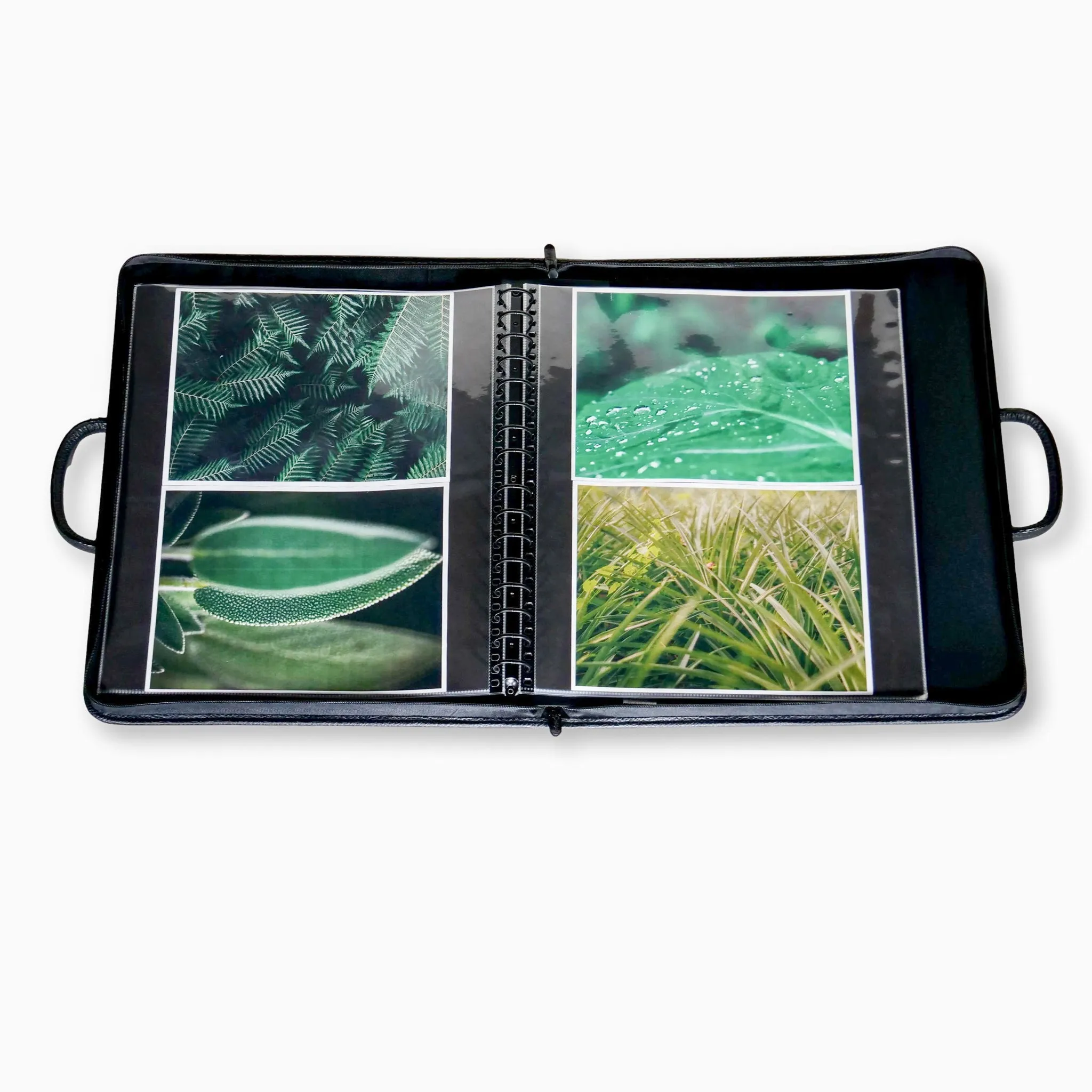 14" x 17" Executive Zippered Presentation Portfolio Case - Leather Handle, Integrated Multiring Binder with 10 Archival Pages (Expandable to 30)