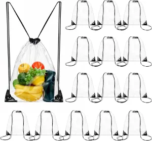 15 Pieces Clear Drawstring Backpack Bulk PVC Waterproof Drawstring Bags Stadium Approved Transparent Small Plastic Backpack for Stadiums Sporting Events Concert Sport Travel