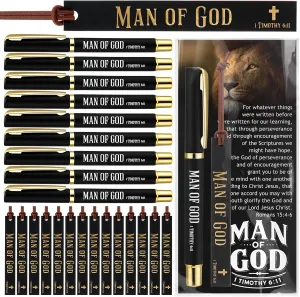 15 Sets Father's Day Bulk for Church Gifts Man of God Pens Leather Bookmarks Inspirational Christian Bible Verse Pens Religious Cards and Gift Bags for Dad Men Church Members Party Favors