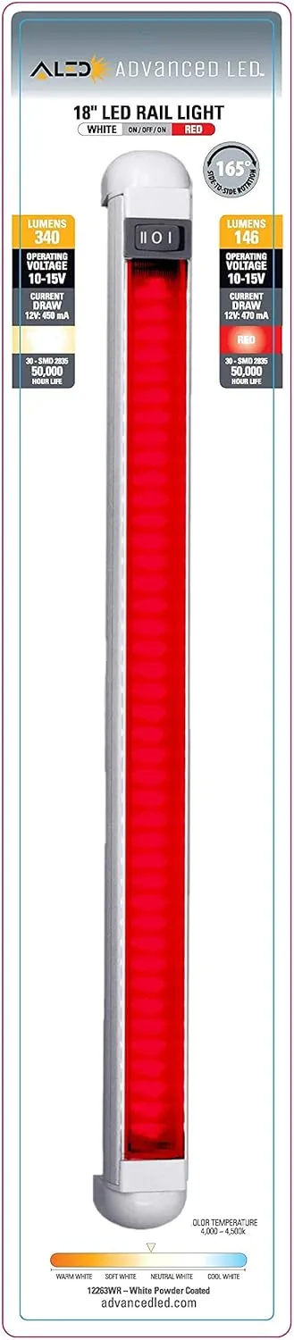 165º Rotation Powder-Coated Aluminum Body Rail Light w/Swivel Bracket Best for Boat, RV, Camper, Trailer, etc; Free Screws Included