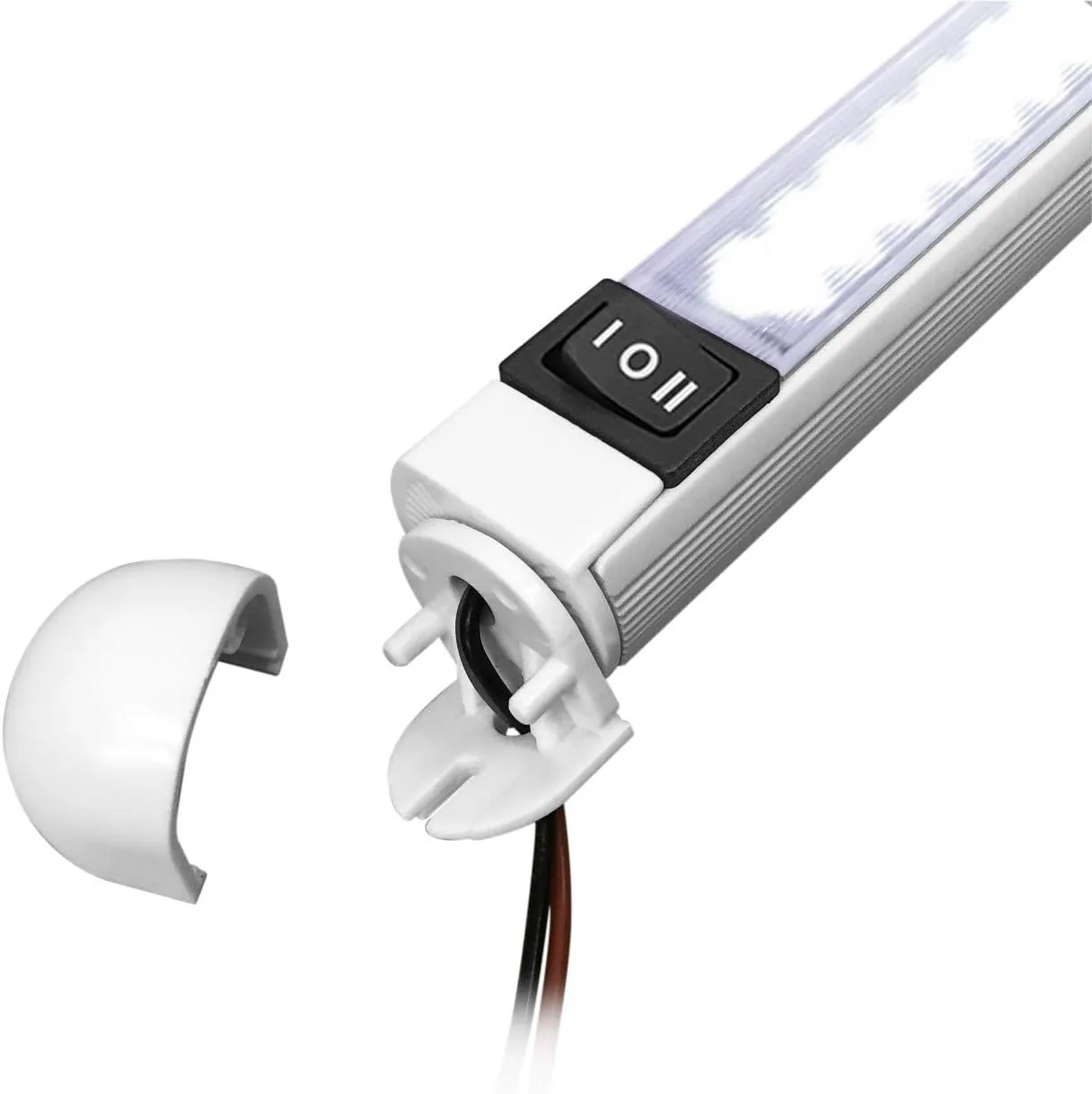 165º Rotation Powder-Coated Aluminum Body Rail Light w/Swivel Bracket Best for Boat, RV, Camper, Trailer, etc; Free Screws Included