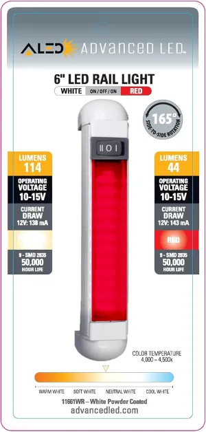 165º Rotation Powder-Coated Aluminum Body Rail Light w/Swivel Bracket Best for Boat, RV, Camper, Trailer, etc; Free Screws Included