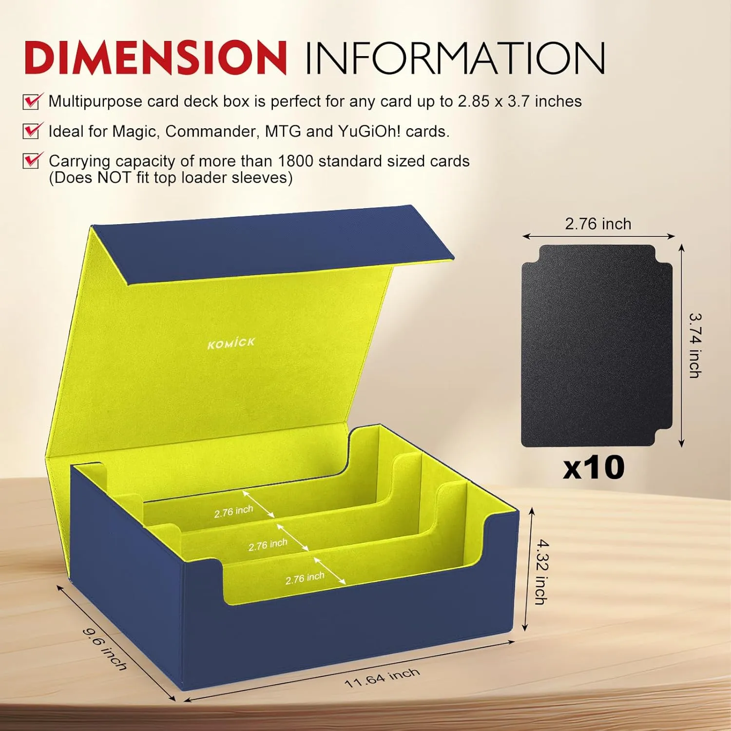 1800  Card Deck Case – PU Leather Trading Card Box Storage MTG Deck Box, Trading Card Box for YuGiOh, Baseball, Magic The Gathering Foundations – Large TCG Storage Deck Box (Blue/Yellow)