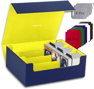1800  Card Deck Case – PU Leather Trading Card Box Storage MTG Deck Box, Trading Card Box for YuGiOh, Baseball, Magic The Gathering Foundations – Large TCG Storage Deck Box (Blue/Yellow)