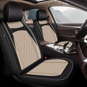 2 Front Seat Covers for Ford Transit Connect 2010-2024 2025 2024 2025: Waterproof Leather Car Seat Cover Compatible with Airbag (2 Front Set, Black & Beige)