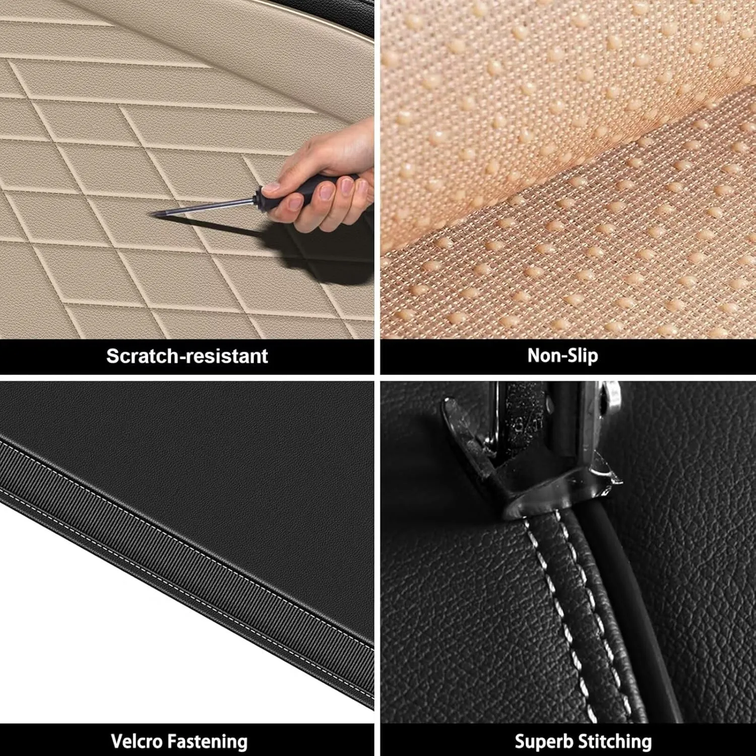 2 Front Seat Covers for Ford Transit Connect 2010-2024 2025 2024 2025: Waterproof Leather Car Seat Cover Compatible with Airbag (2 Front Set, Black & Beige)