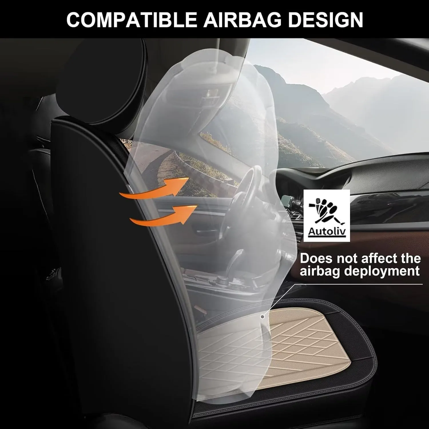 2 Front Seat Covers for Ford Transit Connect 2010-2024 2025 2024 2025: Waterproof Leather Car Seat Cover Compatible with Airbag (2 Front Set, Black & Beige)