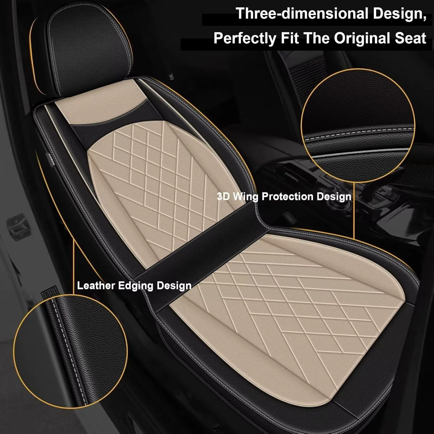 2 Front Seat Covers for Ford Transit Connect 2010-2024 2025 2024 2025: Waterproof Leather Car Seat Cover Compatible with Airbag (2 Front Set, Black & Beige)