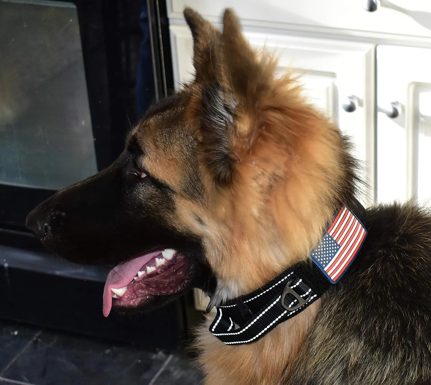 2-Inch Wide Tactical Dog Collar with Control Handle, Adjustable for Medium & Large Dogs, Military Style with Heavy-Duty Metal Buckle, USA Flag Patch & Customizable Name Plate, Training & Everyday Use