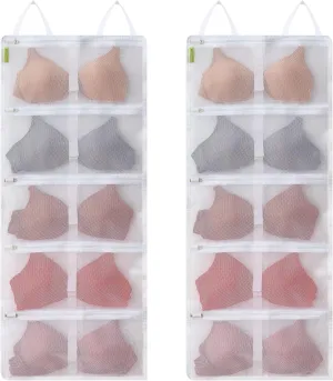 2-Pack Bra Washing Bags, Lingerie Laundry Protector for Delicates, Holds 10 A-C Cup Bras, Zippered Mesh Underwear Wash Bags for Machine, Travel Storage