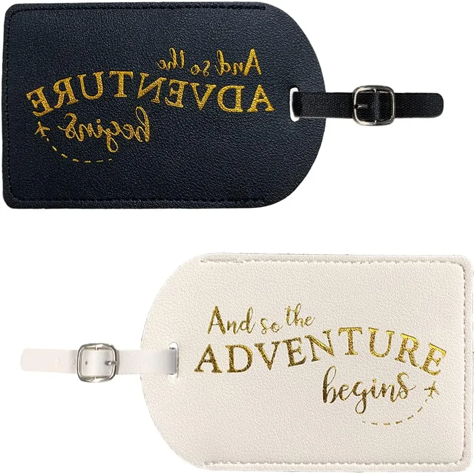 2-Pack Leather Luggage Tags,Personalized Faux Leather Luggage Tags Wedding Travel Tags with Name ID Address Card(B)