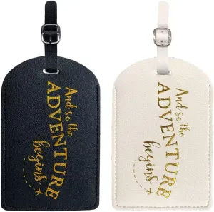 2-Pack Leather Luggage Tags,Personalized Faux Leather Luggage Tags Wedding Travel Tags with Name ID Address Card(B)