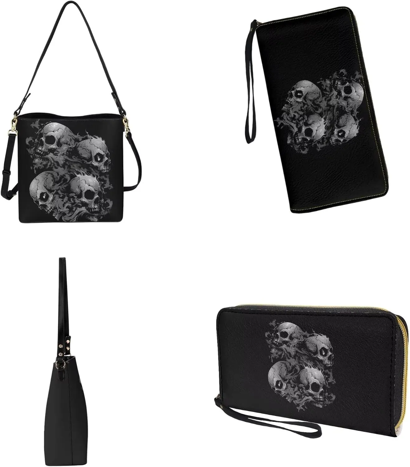 2 Pcs Leather Bucket Handbag Set Large Crossbody Hobo Bag Bucket Tote Bag with Leather Wallet with Adjustable Strap