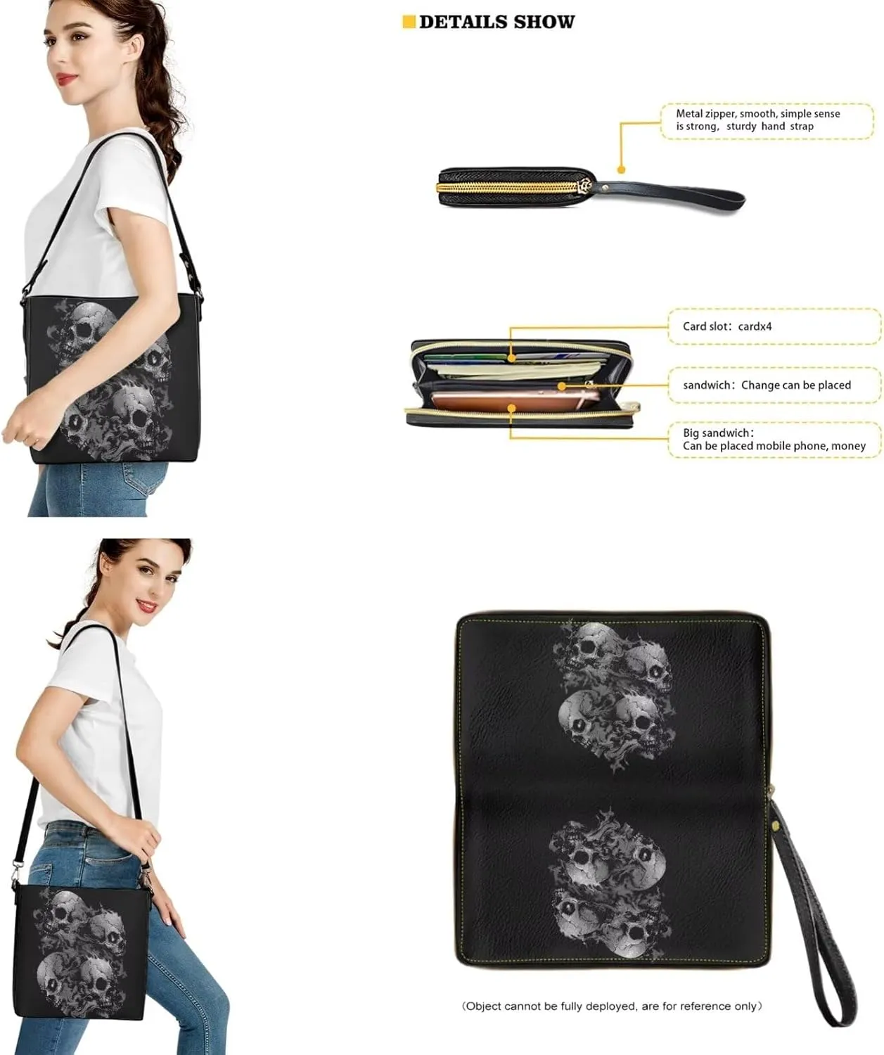 2 Pcs Leather Bucket Handbag Set Large Crossbody Hobo Bag Bucket Tote Bag with Leather Wallet with Adjustable Strap