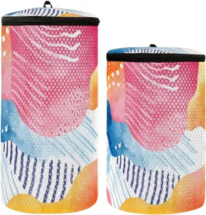 2 Pcs(S   M Size) Mesh Cylinder Laundry Bags Watercolor Line Pattern Polyester Reusable Machine Washable Mesh Bags, Dirty Bag for Home Travel