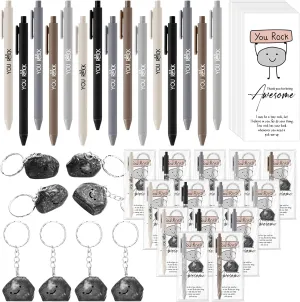 20 Set Motivational You Rock Appreciation Gifts Bulk Inspirational You Rock Ballpoint Pens Stone Keychains Cards Positive Affirmation Graduation Gift for Student Teacher Employee Team Staff