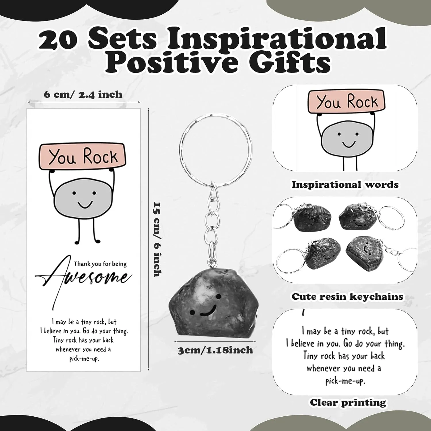 20 Set Motivational You Rock Appreciation Gifts Bulk Inspirational You Rock Ballpoint Pens Stone Keychains Cards Positive Affirmation Graduation Gift for Student Teacher Employee Team Staff