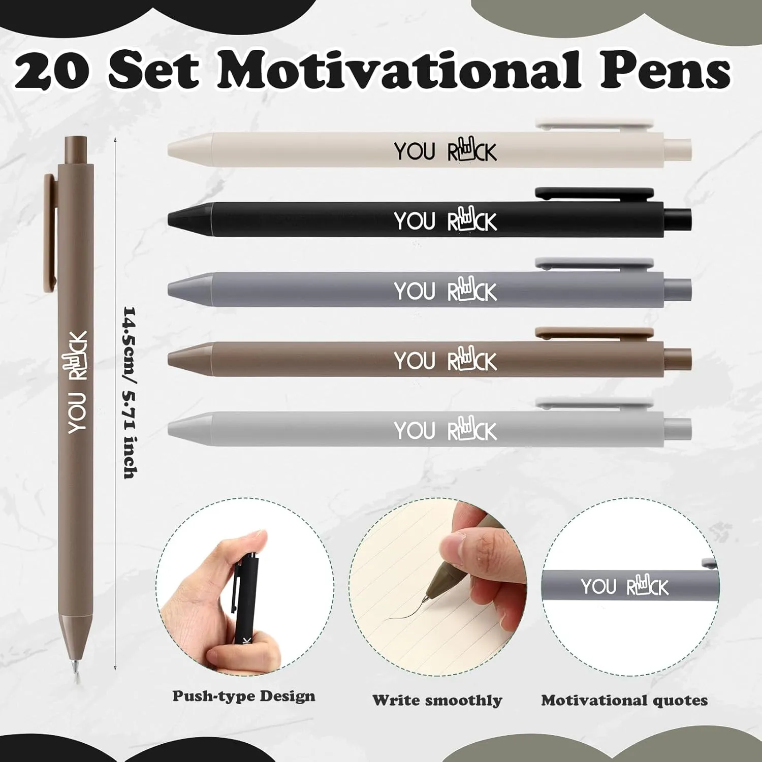 20 Set Motivational You Rock Appreciation Gifts Bulk Inspirational You Rock Ballpoint Pens Stone Keychains Cards Positive Affirmation Graduation Gift for Student Teacher Employee Team Staff