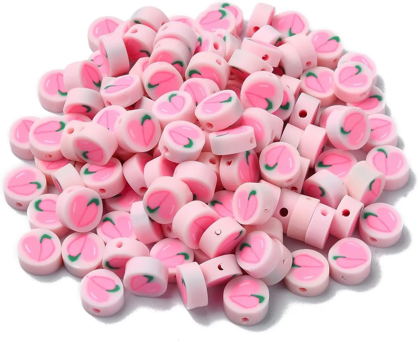 200 Pcs Polymer Clay Pink Peach Beads Flat Round Polymer Clay Beads Clay Fruit Loose Beads Handmade Food Spacer Beads for Pen Bag Chain Jewelry Making