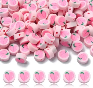 200 Pcs Polymer Clay Pink Peach Beads Flat Round Polymer Clay Beads Clay Fruit Loose Beads Handmade Food Spacer Beads for Pen Bag Chain Jewelry Making