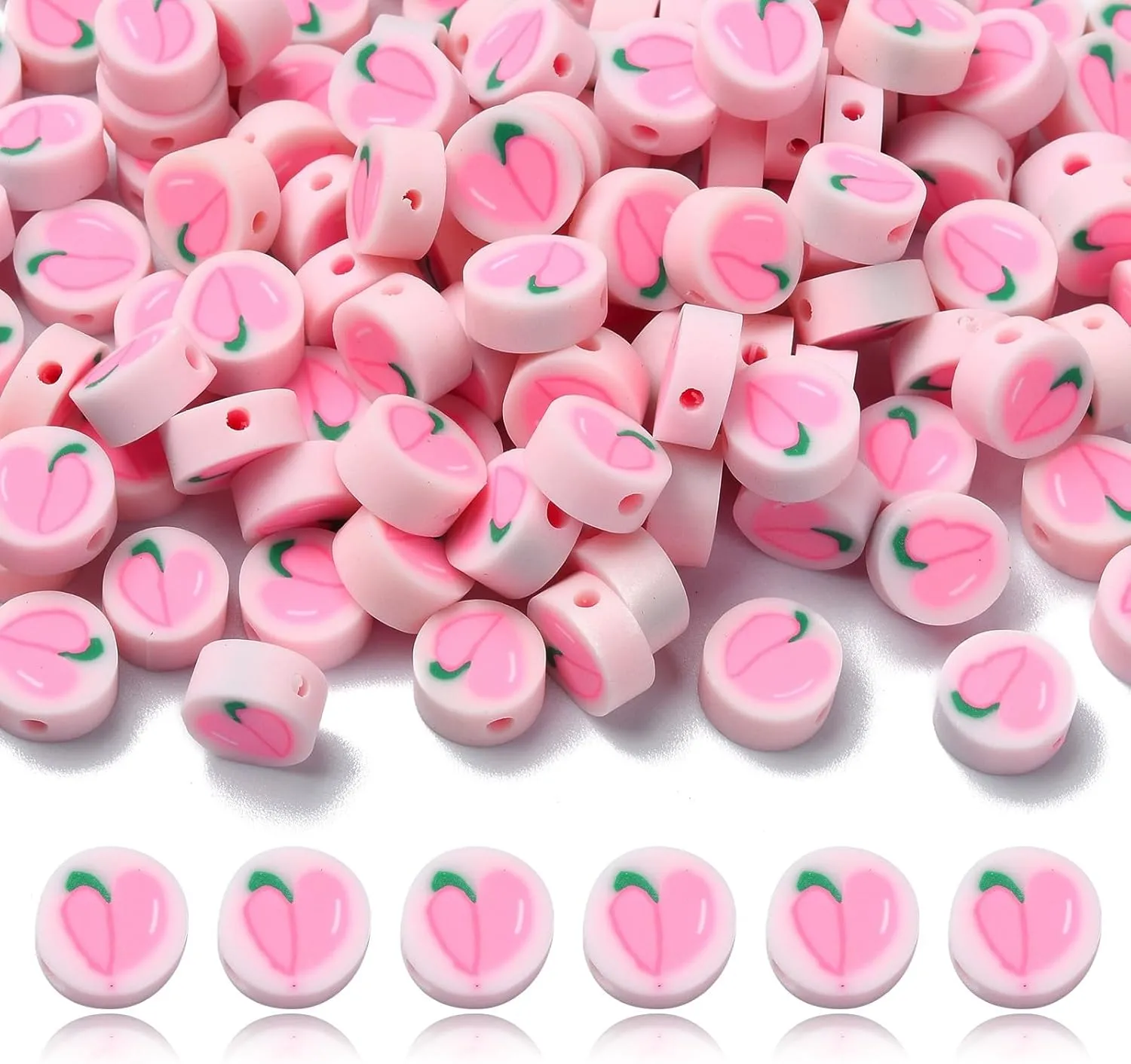 200 Pcs Polymer Clay Pink Peach Beads Flat Round Polymer Clay Beads Clay Fruit Loose Beads Handmade Food Spacer Beads for Pen Bag Chain Jewelry Making