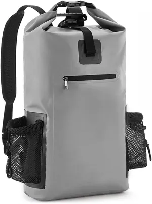 20L/40L/50L Waterproof Dry Sack, Floating Dry Backpack with Exterior Zippered Pocket and Side Mesh Bag, for Kayaking, Swimming, Rafting (Color : Gray, Size : 40l)