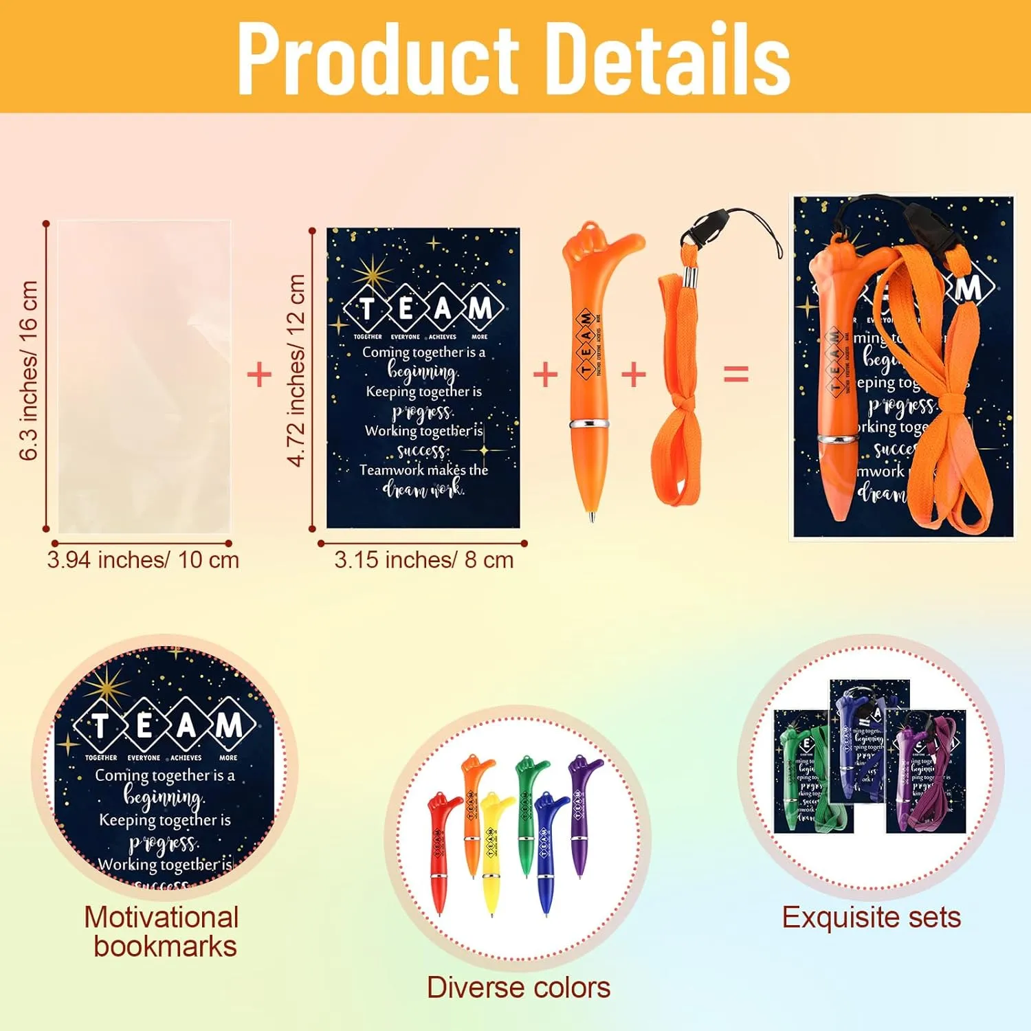 24 Set Team Employee Appreciation Gift Bulk Thumbs up Pens with Lanyard Motivational Bookmarks Hand Gesture Ballpoint Pen Team Building Gifts for Dispatcher Patient Access Week