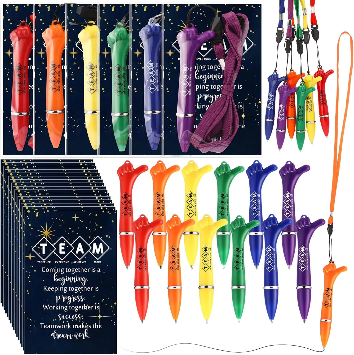 24 Set Team Employee Appreciation Gift Bulk Thumbs up Pens with Lanyard Motivational Bookmarks Hand Gesture Ballpoint Pen Team Building Gifts for Dispatcher Patient Access Week